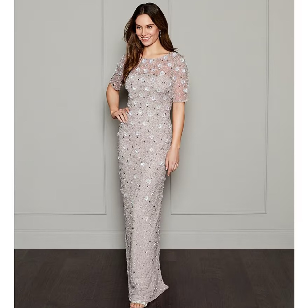 NWT Adrianna Papell Elegant Beige Floral Evening Gown NWT - Picture 2 of 5